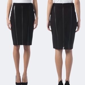 JOSEPH RIBKOFF Jersey Knit Black Skirt Satin Inserts Exposed Back Zipper Sz 14